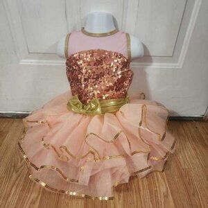 Peach & Gold Sparkle Tutu Dance Costume – Elegant & Eye-Catching